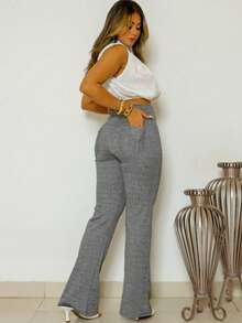 Women's Flared Ballerina-Style Leggings In Jacquard Fabric With Stitching Detail At The Waist And Back Pocket. Available In Sizes S To XL. - 灰色 - 查看 1
