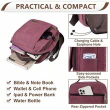 Messenger Bag For Men Women, Vintage Lightweight Canvas Crossbody Bags Casual Flap Shoulder Side Bag Mini Stachel Work Travel - Burgundy - View 5