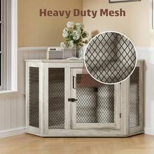 52-Inch Corner Dog Crate Furniture - Wooden Pet Kennel With Mesh, Space-Saving Design For Small/Medium/Large Dogs - Grey (27.6 Inches Long X 52.0 Inches Wide X 29.1 Inches High) - View 6