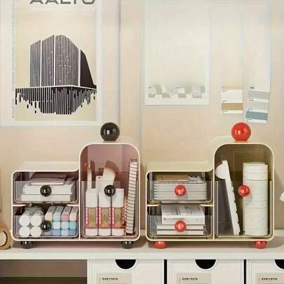 可爱红鼻子透明收纳盒，桌面化妆品收纳盒，茶/咖啡抽屉，透明清洁用品收纳盒，化妆品和办公用品收纳盒，带抽屉的咖啡胶囊盒，经久耐用，简约设计，适合各种场合