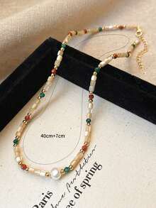 Andkiss 1 件天然石与淡水仿珍珠多巴胺串珠项链 - 彩色 - 查看 4