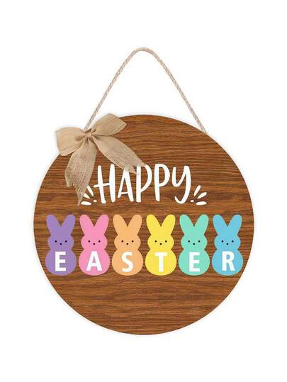 11.41in/29cm-Easter Welcome Sign - Rabbit Hook With Bow - Adorable Door Hanging Party Decor | Suitable For Walls, Home Hallways, Entrances, Fireplaces, Outdoor & Indoor Use, Shops, Churches, Gardens, Schools, Porches Easter Bunny Door Decoration - Joyful Wall Sign With Bow - Wooden Hanger Wreath Home Party Supplies