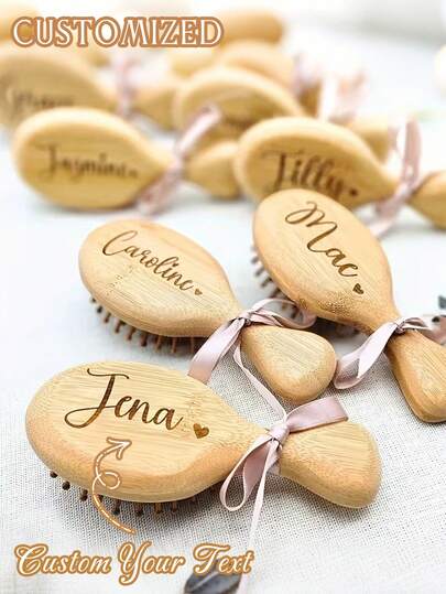 Personalized Engraved Bamboo Hair Comb, Anti-Static Hair Brush, Portable Hair Accessory, Wedding/Anniversary/Birthday Gift, Bridesmaid Gift, Unique Holiday/Party Souvenir, Multi-Functional, Decorative, Casual Letter, Soft, Unique, Customized, Ideal Gift For Ladies, Girlfriend, Her, Boyfriend, Friend