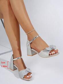 2026 Summer New Fashionable Sexy Goddess Lace-Up Thick Sole Roman Sandals, Women's High Heel Bowknot Sandals - Silver - View 11