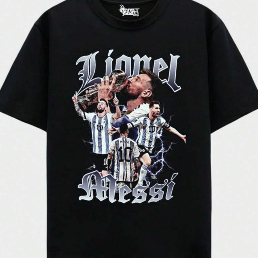 Triumphant Theme Trophy Graphic Print T-Shirt Oversized Fit Short Sleeve Y2k Casual Wear Tops Suitable For All Seasons M - Black - View 1