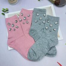 1/2/3/4 Pairs Women Solid Color Rhinestone Decorated Mid-Calf Socks, Sparkling Rhinestone Decorated Socks - Comfortable, Fashionable, Soft, Stretchy, Suitable For All Seasons, Perfect For Women's Daily Wear, Dates, Parties, And An Ideal Gift For Women, Christmas, Valentine's Day, Mother's Day - Multicolor - View 11