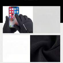 1 Pair Winter Warm Gloves With Storage Pocket, Unisex Outdoor Sports Windproof Anti-Cold Touchscreen Fleece Gloves For Sports, Cycling, Skiing, Hiking, Motorcycle - 黑色 - 查看 3