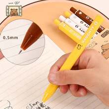 水豚主题可擦塑料笔 | 0.5mm 细笔尖，速干墨水，轻巧可伸缩走珠笔，内置橡皮擦，黄棕色设计，大容量多层铅笔盒，返校必备办公用品，情人节礼物 - 彩色 - 查看 8