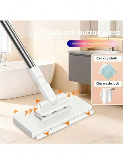 Heavy Duty Automatic Hands-Free Mop System, Includes 4 Replacement Pads & One-Touch Replacement - Made Of ABS Material/Wall-Mounted Cleaning Machine, Suitable For Floors, Windows, Kitchen, Bathroom, Compatible With Standard Cleaning Cloths