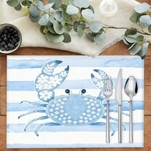 1 pieza/4 piezas/6 piezas Manteles individuales de lino con estampado de cangrejo, decoración del hogar adecuada para la mesa de comedor, para todas las estaciones, manteles de mesa lavables modernos, decoración de habitaciones, posavasos, manteles de cocina y comedor, decoración de fiestas interiores y exteriores, regalo ideal - Multicolor - Ver 1