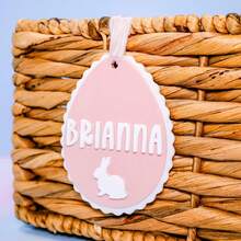 Easter Basket Tags, Egg Bunny Fan-Shaped Tags, Personalized Easter Basket Name Tags, Customized Easter Tags, Acrylic Bunny Tags, Pink Or Blue Tags