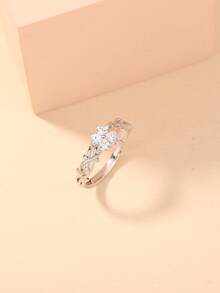 Nooxian 1pc Creative Leaf Zirconia Four-Leaf Clover Adjustable Open Ring - Silver - View 3