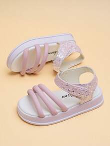 Cute & Cool Kids' Glitter Star Sandals, Suitable For Girls Aged 4-8 Years Old. Thick & Soft Soles With Anti-Slip Particles. Elastic Ankle Strap For Easy On/Off. Soft & Comfortable Upper, Pairs Well With Dresses And Jeans. Perfect For Parties And Photo Shoots. - Pink - View 7