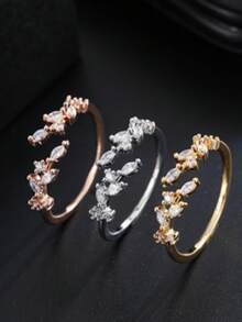 1pc Leaf Element Natural Affinity Women's Ring With Zirconia Stone, - Ring - View 1