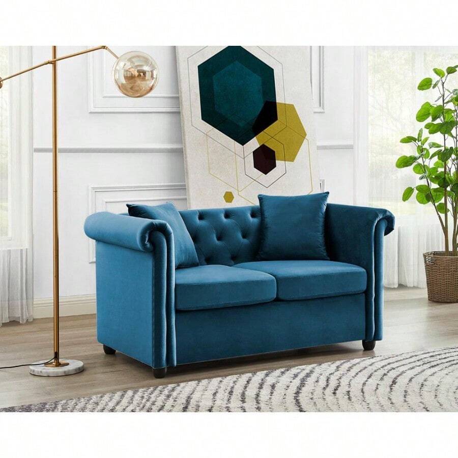 Scotia 2 Seater Sofa Blue Velvet - Blue - View 1