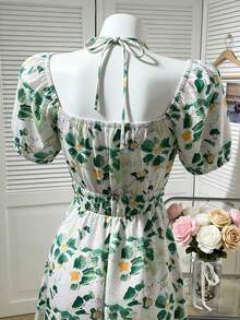 Đầm nữ tay bồng họa tiết hoa nhí, thích hợp cho kỳ nghỉ hè, phong cách thường ngày. - Nhiều màu - Xem 5