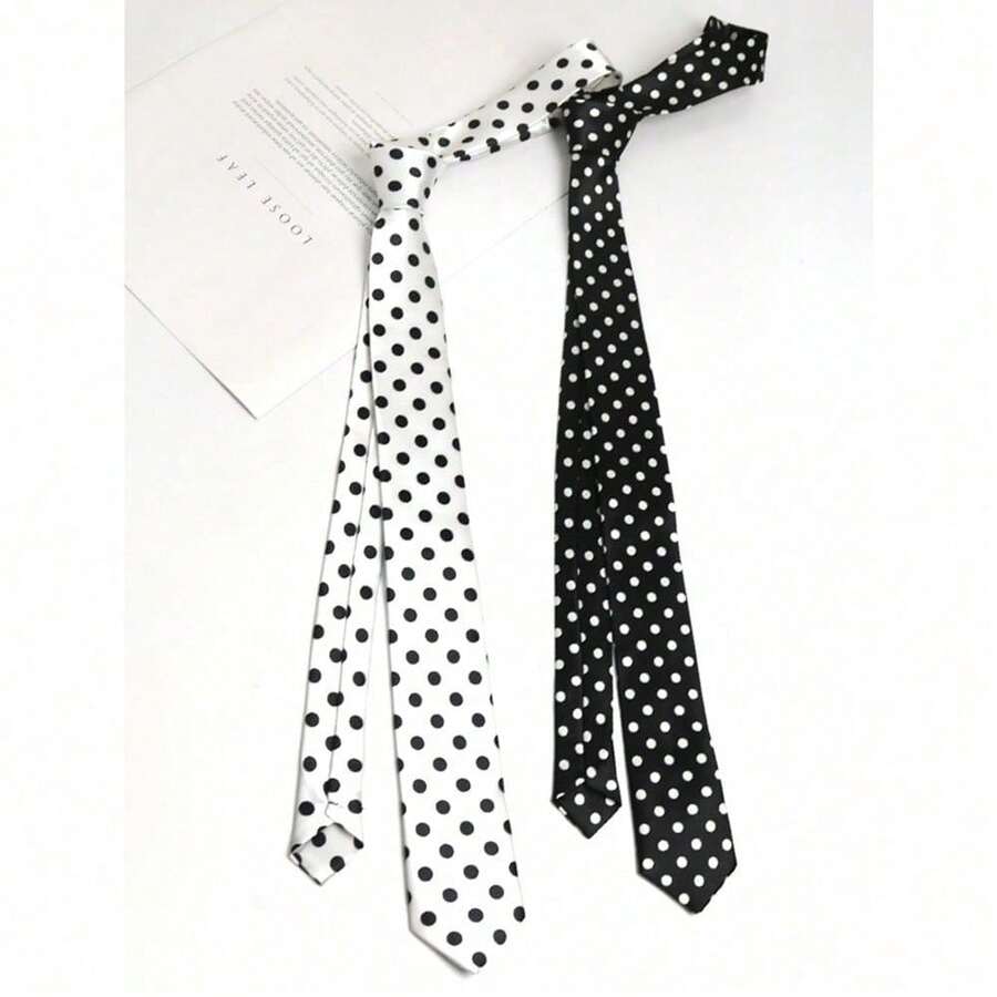 1pc Slim Polka Dot Hand Tied Necktie, Suitable For Casual Daily And Party Wear - 彩色 - 查看 1