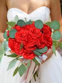 5/10pcs (5 Flower Heads+5 Stems/10 Flower Heads+10 Stems) 9.06in Artificial Flowers Red Roses, For DIY Wreath, Wedding Decoration, Bridal Bouquet, Table Centerpiece, Vase Decor, Spring Home Decor, Party Decoration, Anniversary, Valentine's Day - Red - View 7