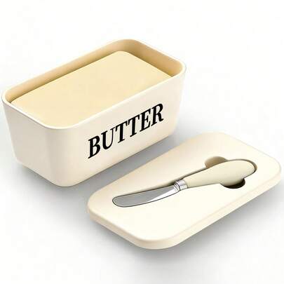 1 szt. Plastikowa maselniczka z nożem do masła i pokrywką, pojemnik na masło do pieczenia w kuchni i na prezent, szczelnie zamknięte pudełko na masło do przykrycia blatu lub lodówki, zmywarka