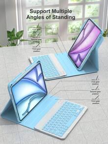 360°旋转键盘保护套，兼容iPad（A16）第11/10代、第7/8/9代，iPad Air第4/5代/(M2) 2024/(M3) 2025，iPad Pro 11英寸（2018/2020/2021/2022），PU皮革材质，内置可拆卸无线键盘，150mAh电池，Apple Pencil笔槽，浅蓝色 - 淺藍色 - 查看 5