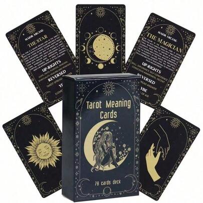 78-Card Tarot Meaning Cards Double Sided With Celestial Imagery Front & Text (Meanings Spreads) Back Cartas Tarot Board Games Magic Tarot Decor Casual Party Card Game For Beginners & Seasoned Readers