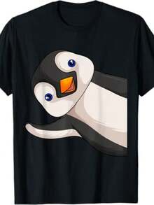Camiseta T-Shirt Unissex Estilo Estampada Masculino e Feminina Pinguim Grande Feliz Acenando Camisa Style Estilosa 100% Algodão Promoção Frete Grátis Rápido - Preto - Visão 1