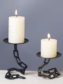 1pc Vintage Industrial Metal Candle Holder, Gothic Medieval Chain Candle Stand, Tabletop Distressed Finish, Black Wrought Iron Material, Suitable For Party Centerpiece Decor, Holiday Decor, Room Decor, Gifts - Multicolor - View 2