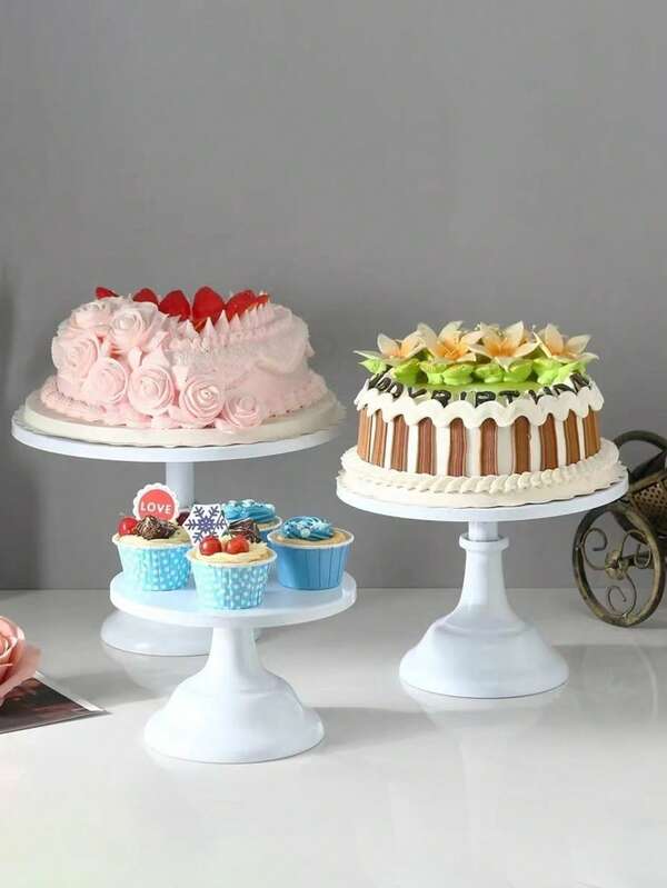 3pcs Metal Cake Stand - 8/10/12 Inch White Dessert Display Rack, Suitable For Wedding And Birthday Party Decoration, Cake Decorating Supplies, Dessert Table Decor, Cake Tray, Pastry Stand, Tall White Iron Dessert Table Display Rack, Can Be Used For Buffet And Tea Break, Wedding Table Decor