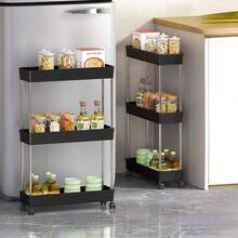 2/3/4层滑动式储物推车，窄缝储物推车，适用于厨房、洗衣房、狭窄空间的多功能储物架，落地式