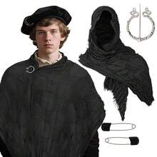 Medieval Hooded Shawl Wrap Hooded Scarf Renaissance Cloak Medieval Hood Desert Wasteland Retro Shemagh - màu đen - Xem 4