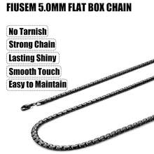 Fiusem Black Flat Box Chains For Men, 3/5mm Stainless Steel Chain Necklace, Necklaces For Men And Women 16-28 Inches - 黑色5毫米 - 查看 5