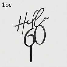 6个/3个/1个 18岁/30岁/40岁/50岁/60岁生日蛋糕装饰插牌，亚克力黑色生日快乐蛋糕装饰，礼品