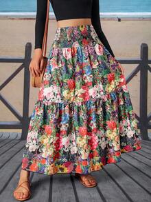 女士波西米亚风腰带荷叶边中长裙，度假风 - 彩色 - 查看 1