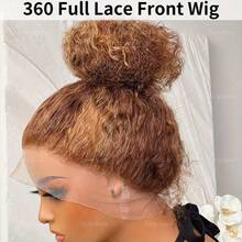 NARNI Honey Blonde 360 Full Lace Front Wig Glueless Wig Human Hair Invisible Drawstring Wig Human Hair 250% Density 13x4 Hd Lace P4/27 Highlight Deep Wave Lace Front Wigs Human Hair 360 Full Lace Frontal Wigs For Women Brown Colored Lace Front Wig - S4/27 - 查看 9