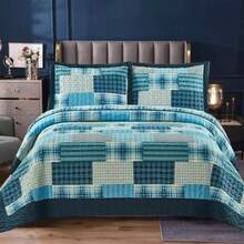 3 Piece Quilted Patchwork Bedspread - Soft Throw Bedding Set, Perfect For Single Double King Size Beds Bedroom Decor & Cozy Home - Zurich - Patchwork Bedspread - View 7