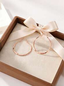 DIYCCPC 1 Pair Classic Minimalist Hand-Forged Hammered Round Earrings, Timeless Accessory For Women's Daily Wear And Gatherings - Rose Gold - View 6
