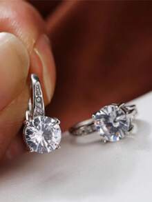 1 par de pendientes minimalistas con colgante de circonita, pendientes de aro clásicos para mujeres - pendientes - Ver 5