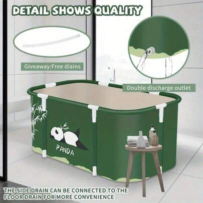 1pc Portable Folding Soaking Bath Tub, Efficient Temperature Retention For Hot And Cold Spa, Sauna, And Ice Baths, Ideal For Home SPA And Adult Shower Use, Unique Bathtub With Panda Bamboo Design, Portable Bathtub
