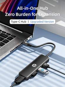 HP USB 集线器带 Type-C 充电适配器 2.0 分线器兼容苹果笔记本电脑转换器 4K 投影 PD 充电扩展集线器 4 合 1（黑色、白色、米色、银色） - 五合一 - 查看 1