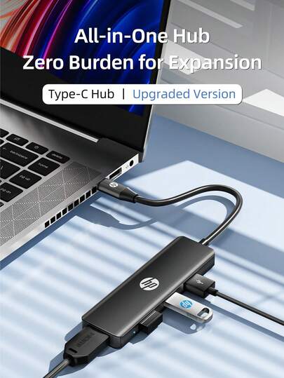  HP USB Hub With Type-C Charging Adapter 2.0 Splitter Compatible With Apple Laptop Converter 4K Projection PD Charging Expansion Hub 4-In-1 (Black, White, Beige, Silver)