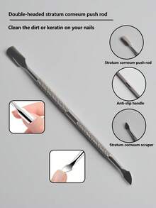 2pcs Stainless Steel Cuticle Pusher Set, Nail Polish Remover, Manicure Tools For Fingernails - Multicolor - View 2