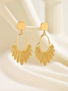 1 Pair Minimalist Leaf Design Earrings, Fashionable & Elegant, Suitable For Daily Wear - Gold - View 2