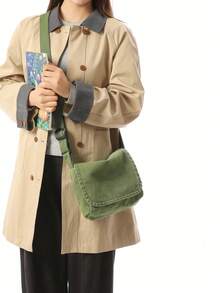 休闲简约帆布小方包，轻便可折叠，韩版时尚斜挎包，复古翻盖迷你邮差包，适合学生、日常使用、购物，可装智能手机，多功能斜挎包 - 彩色 - 查看 11