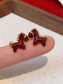 Andkiss 1对18K镀金创意节日马形吊坠耳钉 - 紅色 - 查看 3