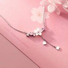 1pc S925 Silver Cherry Blossom Necklace, Sweet & Fresh Mori Style Design, Elegant Women Clavicle Chain, Girlfriend/Valentine's Day Gift