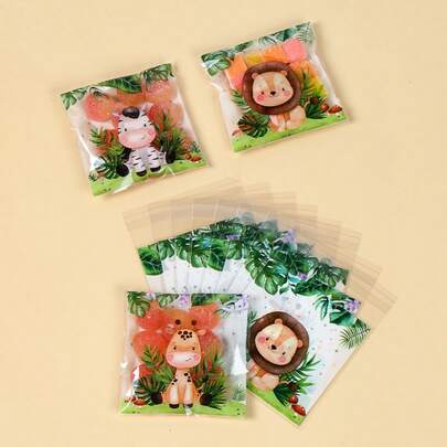 100 piezas Bolsas de caramelos con autosellado con estampado de animales de la selva verde, bolsas de regalo, bolsas para envolver regalos, bolsas para snacks, bolsas de embalaje, decoraciones para fiestas con tema de la selva, decoraciones para baby shower, bolsas para hornear galletas, bolsas para donas, recuerdos para despedida de soltera, suministros para fiesta de revelación de género, decoraciones para fiesta de 1er cumpleaños, suministros para fiesta de baby shower de niño, suministros para fiesta con tema de príncipe