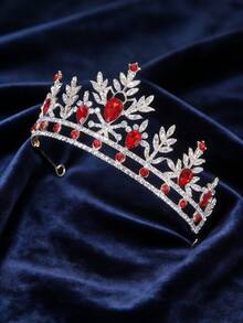 1pc Blue Sapphire Themed Headpiece, Visually Fresh And Bright, Suitable For Fairy-Tale Style, With Golden Frame, Paired With Blue Sapphire Droplets And Full Rhinestone Accents, Featuring Leaf Texture Design, Combining Elegance And Ethereal Charm, Suitable For Children/Teenage Girls' Birthday, Party, Photography, Cosplay (E.G. Ice Princess Character) - Multicolor - View 4