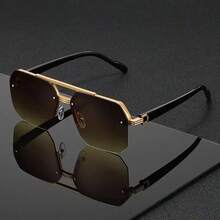 1pc Retro Fashion Men's Double Bridge Aviator Fashion Glasses Frame Design. Suitable For Holiday Decoration, Travel Beach Vacation, Street Photography, Daily Versatile Outings - Multicolor - View 17