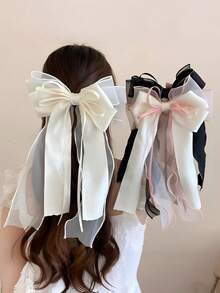 1个芭蕾舞风格长蝴蝶结发夹，时尚可爱，适合日常舞蹈、日常生活和旅行佩戴。日常发夹，学院风，优雅，蝴蝶结，女士发饰，发夹 - 彩色 - 查看 15