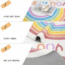 Round 120cm/47.24inch Rainbow Rug For Girls Bedroom Fluffy Circle Play Carpet Rugs Non-Slip Machine Washable Nursery Rugs Crawling Mat For Baby - Rainbow - View 5